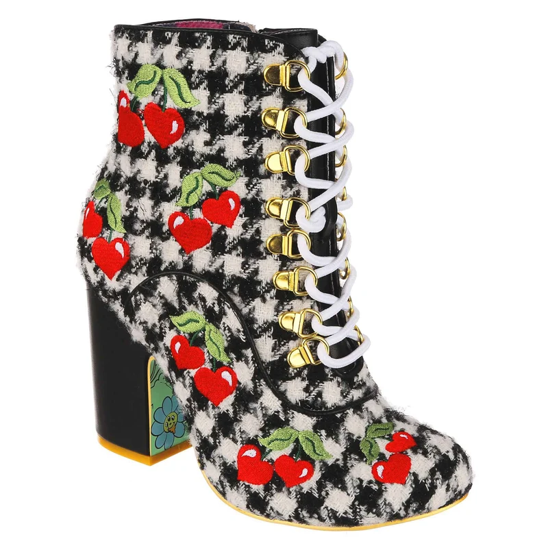 Irregular Choice Fruitige picknick-enkellaarzen voor dames - zwart