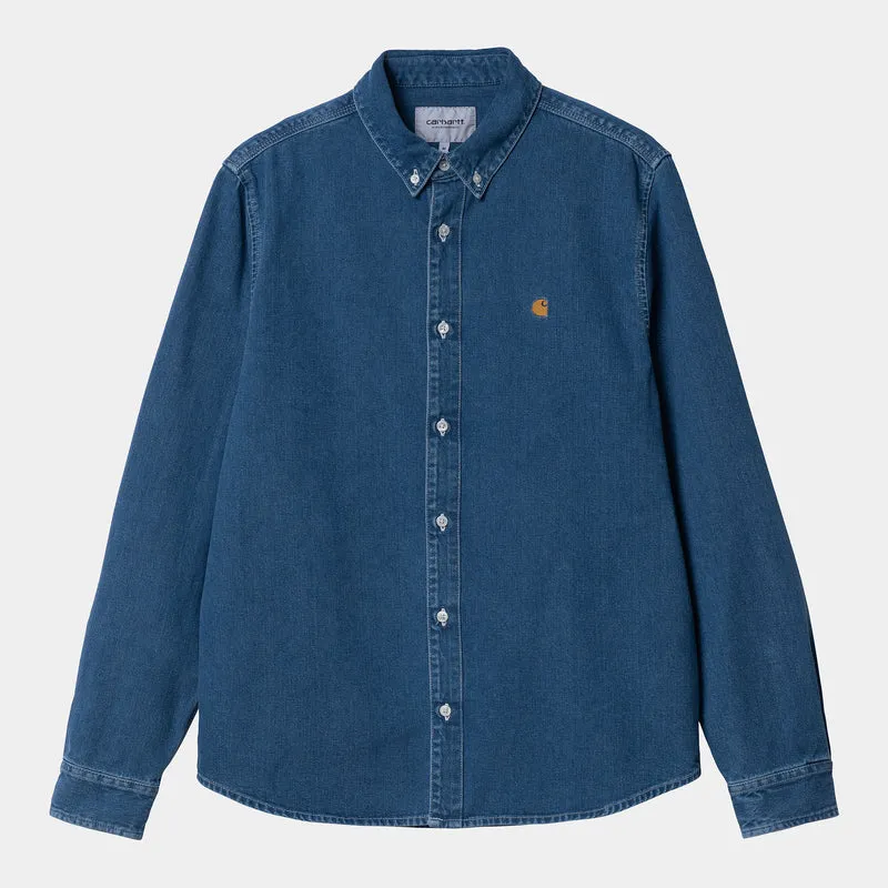 Carhartt WIP Heren Weldon shirt met lange mouwen - Blue Stone Washed