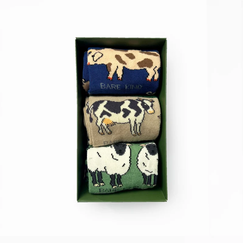 Bare Kind Cadeauverpakking met bamboe sokken met boerderijdieren | 3 stuks