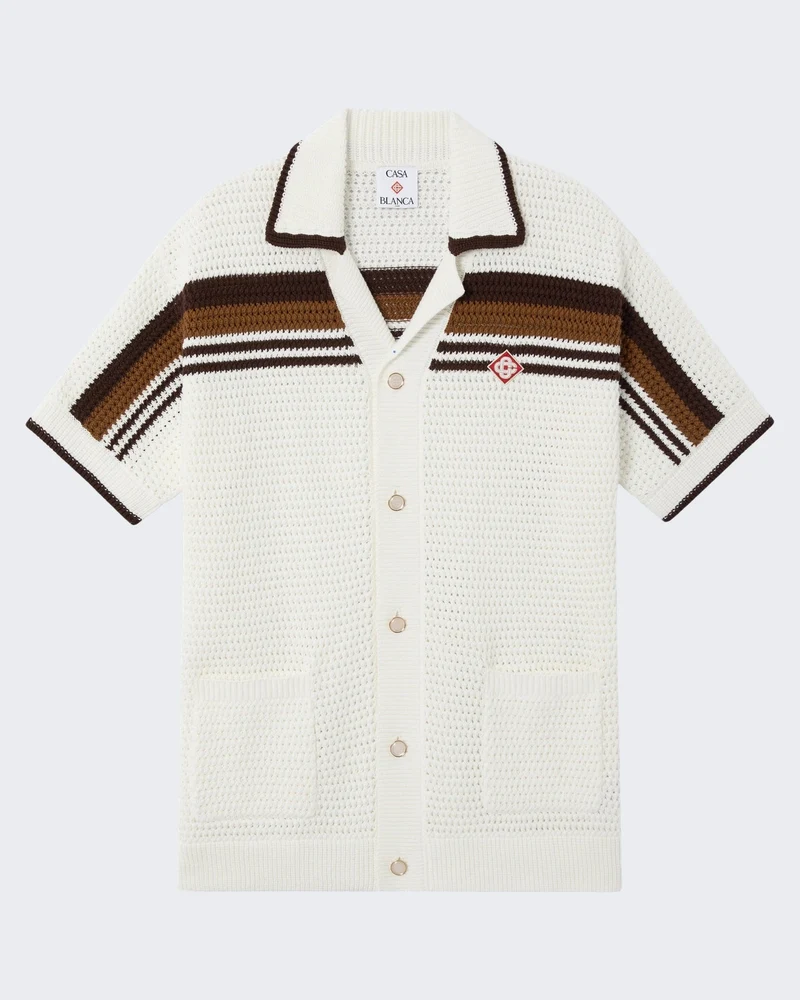 Heren Crochet Short Sleeve Shirt Wit