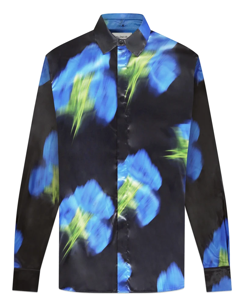 Heren Blurred Flower Shirt Zwart