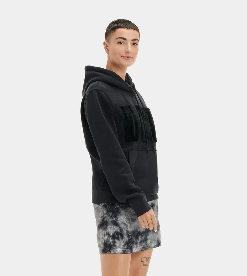 UGG Dames Rey Fuzzy Logo Hoodie - Zwart