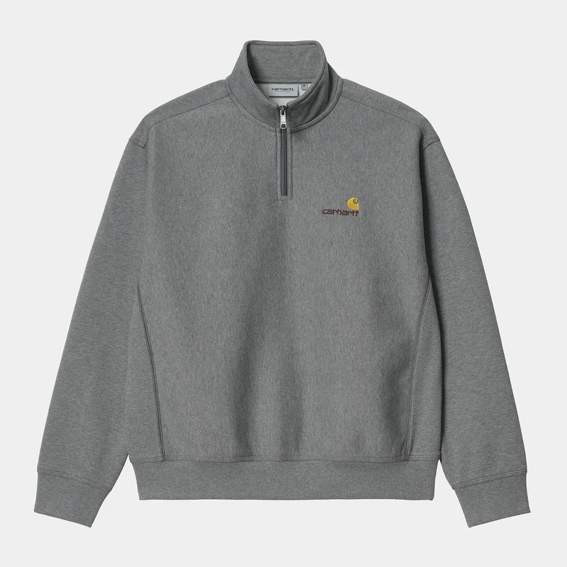 Carhartt WIP Heren halve rits American Script Sweatshirt - Donkergrijs gemêleerd