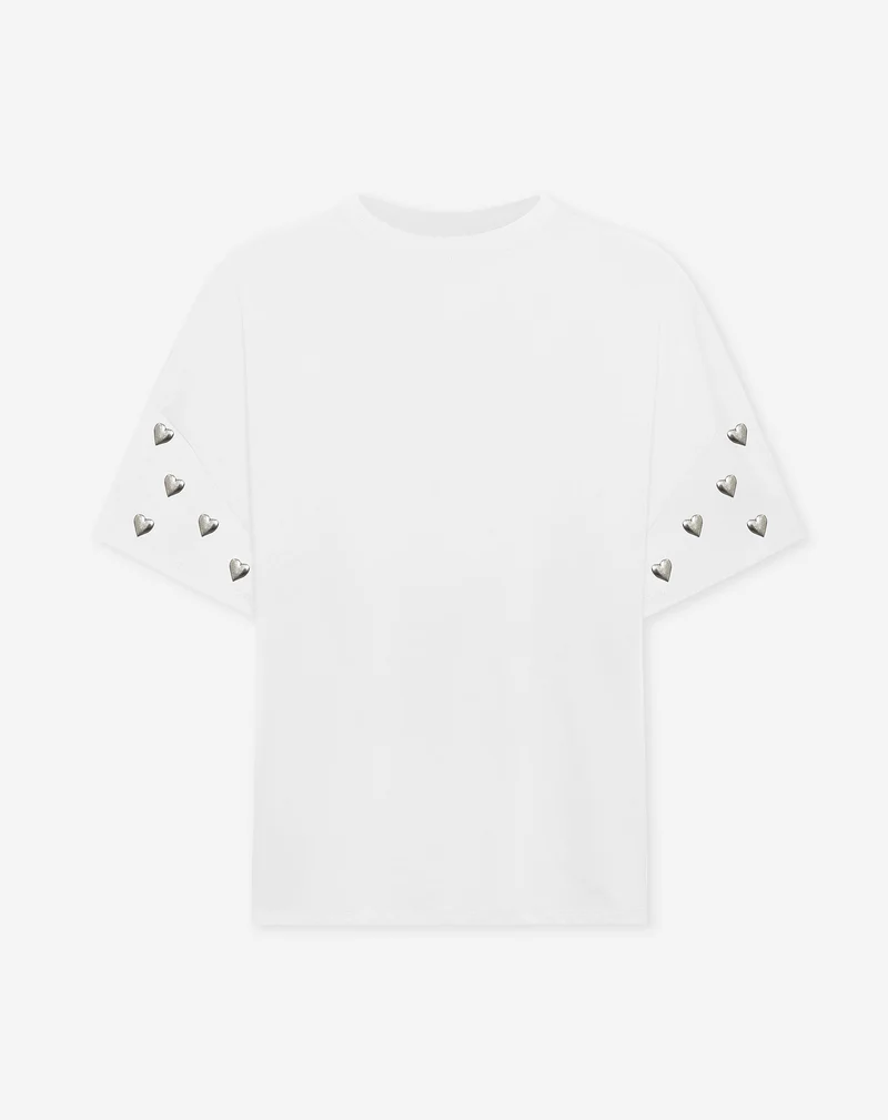 HEART STUD SLEEVE OVERSIZED TEE CRÈME