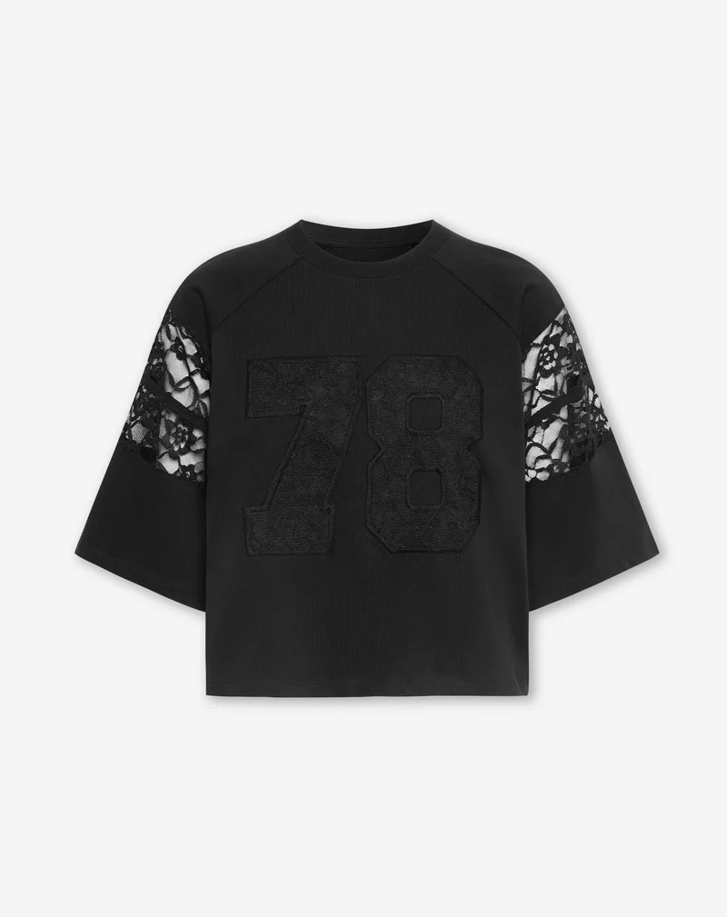 78 RAGLAN LACE TEE ZWART