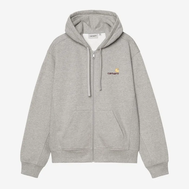 Carhartt WIP HEREN American Script Jas met ritssluiting aan de voorkant en capuchon | Grijs gemêleerd