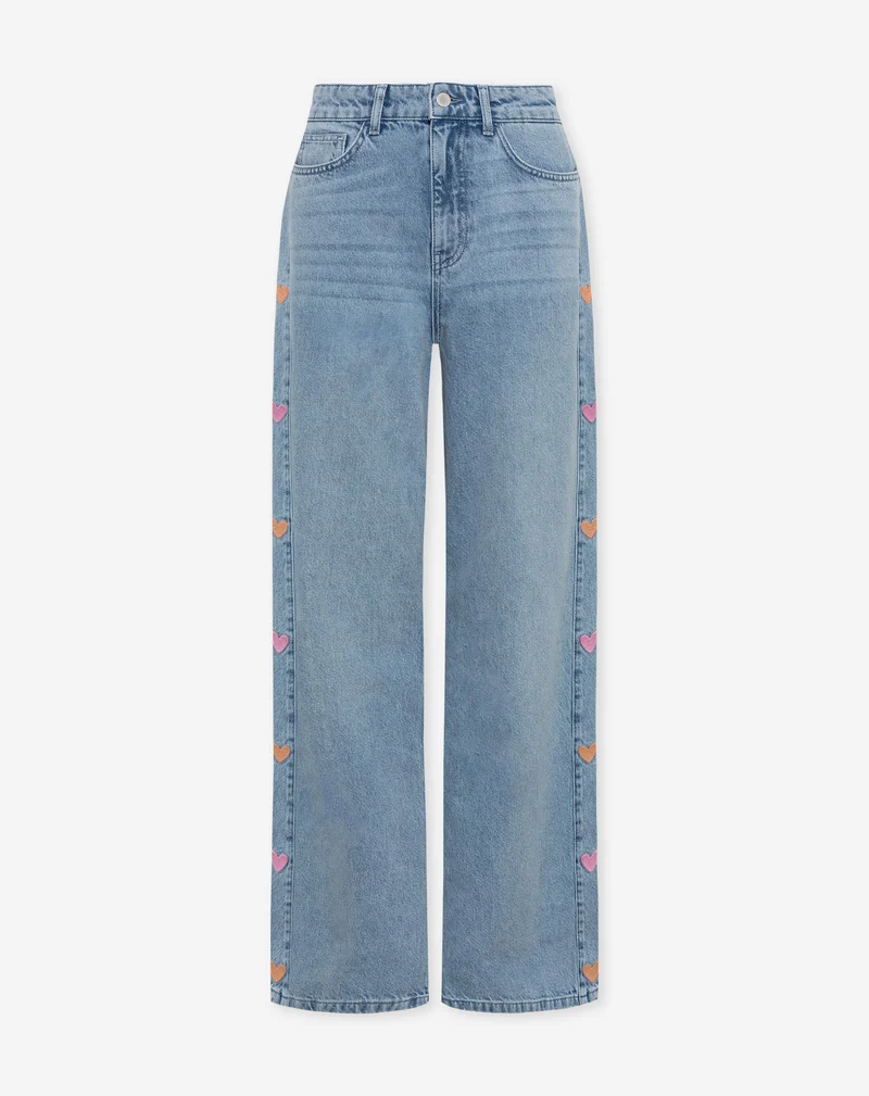 SIDE HEART WIDE LEG JEANS ORANJE ROZE