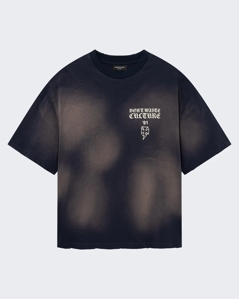 Heren T-shirt met verwassen marine effect Blauw