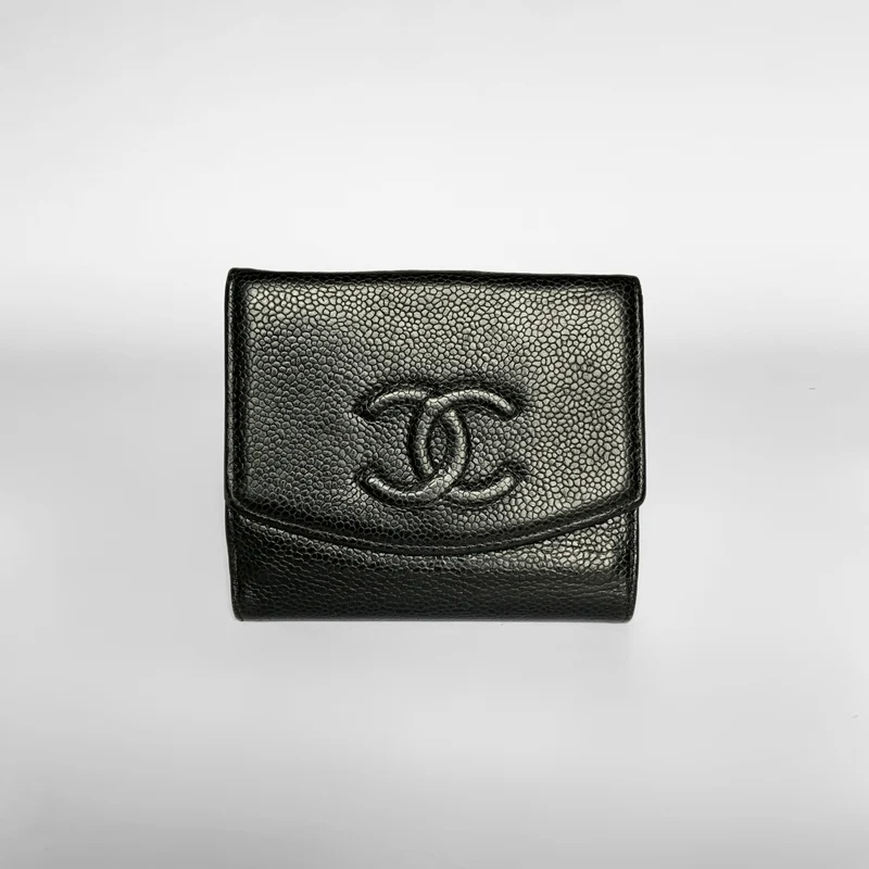 Chanel Tijdloze CC Caviar Compact Portemonnee Zwart