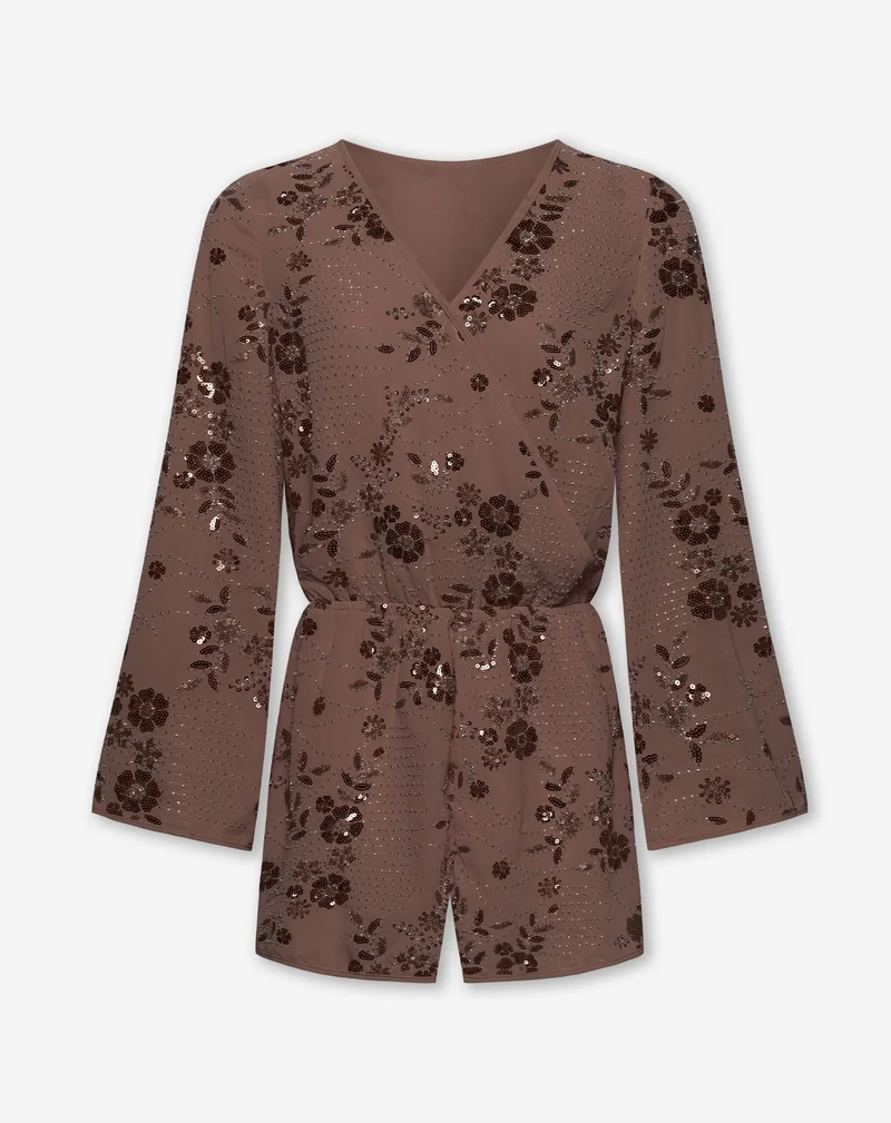 FEM FLOWER SEQUIN PLAYSUIT BRUIN