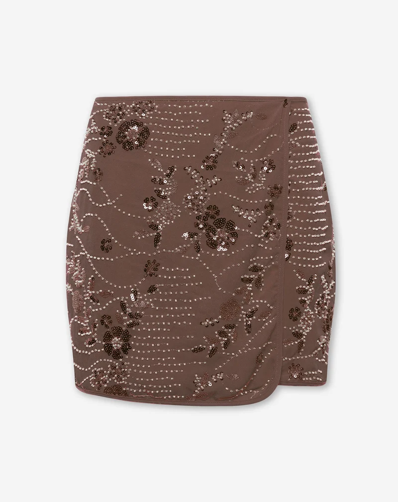 FEM FLOWER SEQUIN SKIRT BRUIN