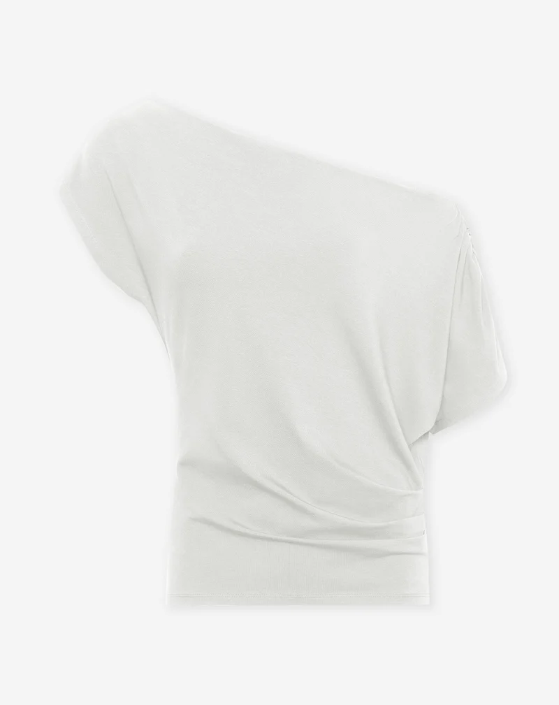 OFF SHOULDER PLEAT TOP CRÈME