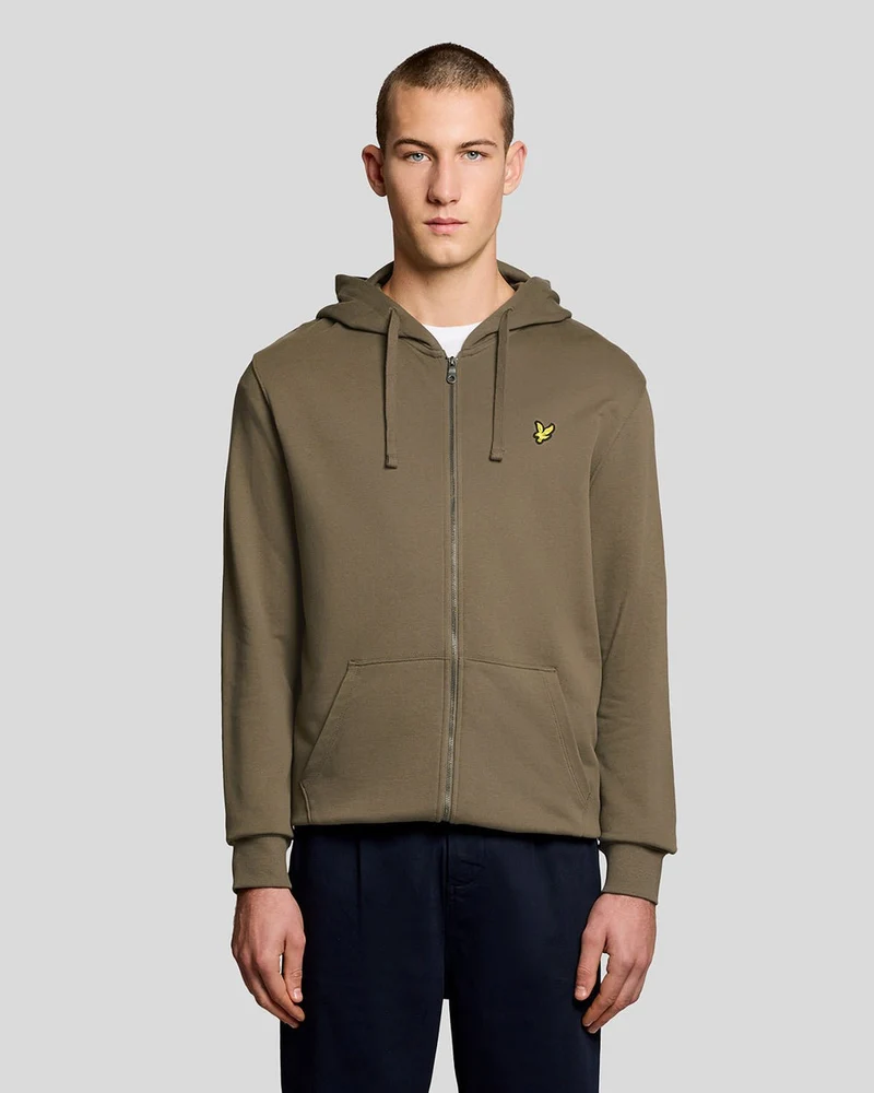 Lyle & Scott Hoodie met volledige ritssluiting van katoenen lusjes aan de achterkant voor heren | Khaki Ash