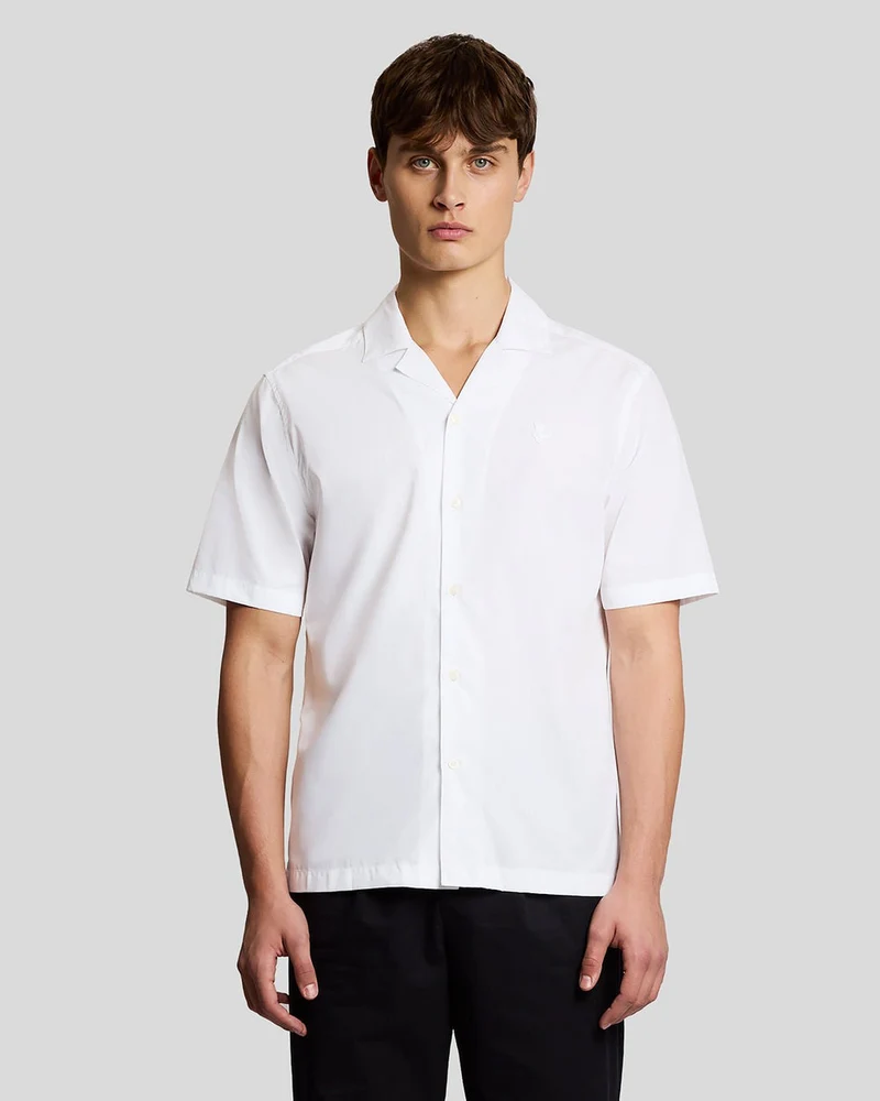 Lyle & Scott Herenoverhemd van poplin met reverskraag | Wit