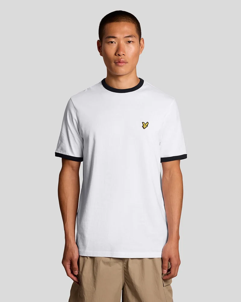 Lyle & Scott Heren T-shirt met contrasterende boord | Wit Gitzwart