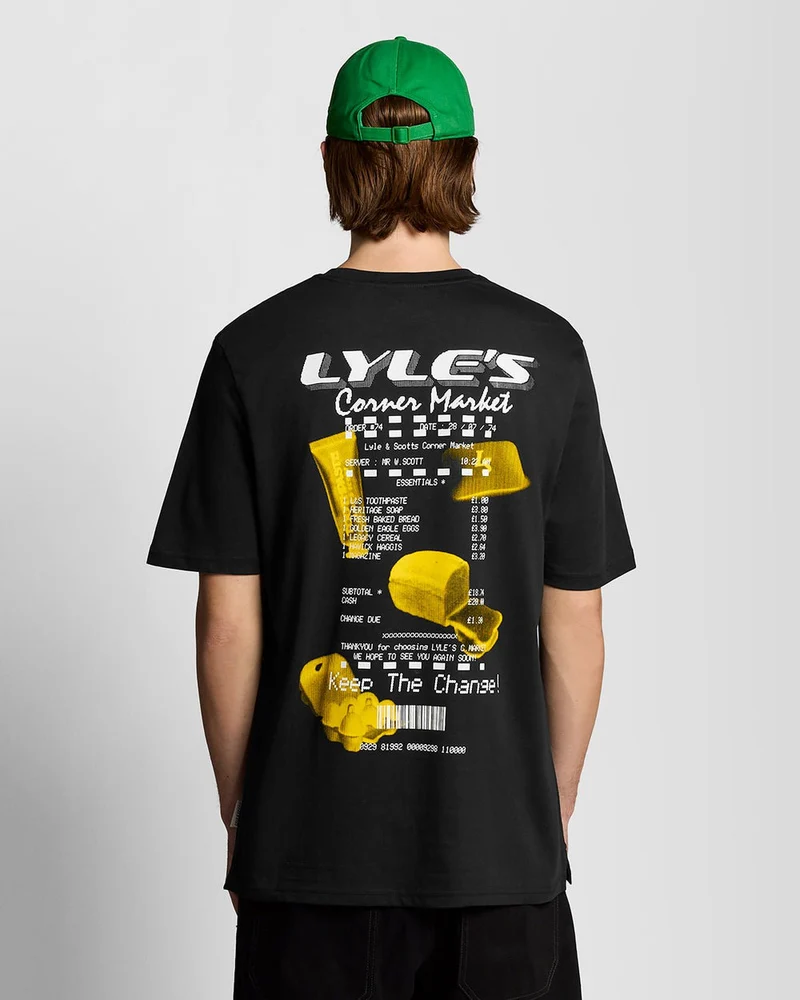 Lyle & Scott Heren T-shirt met bonprint op de achterkant | Zwart