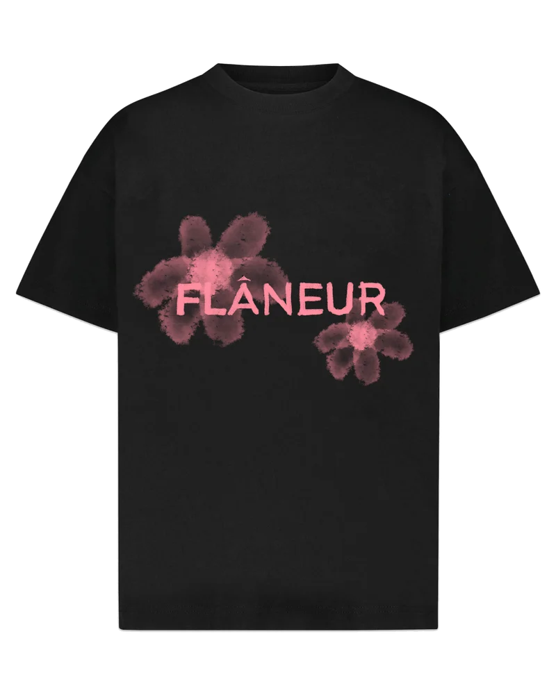 FLÂNEUR Heren Floral Watercolor Zwart/Coral T-shirt