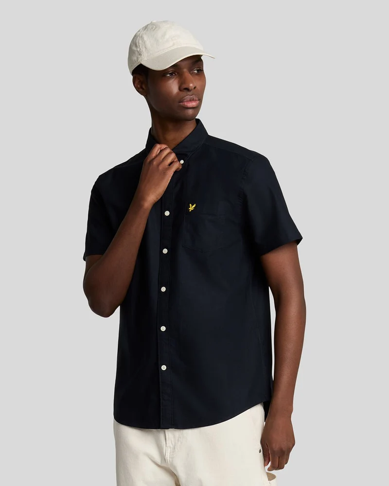 Lyle & Scott Oxford overhemd met korte mouwen voor heren | Donkerblauw