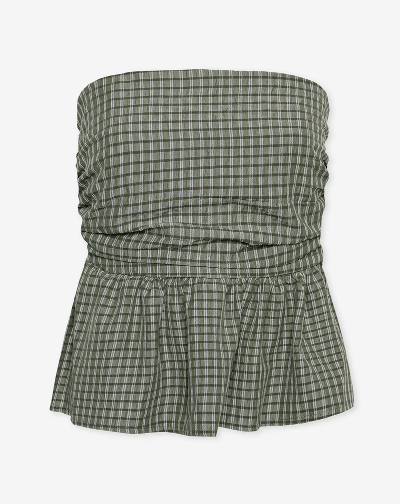 CHECK PEPLUM TOP GROEN