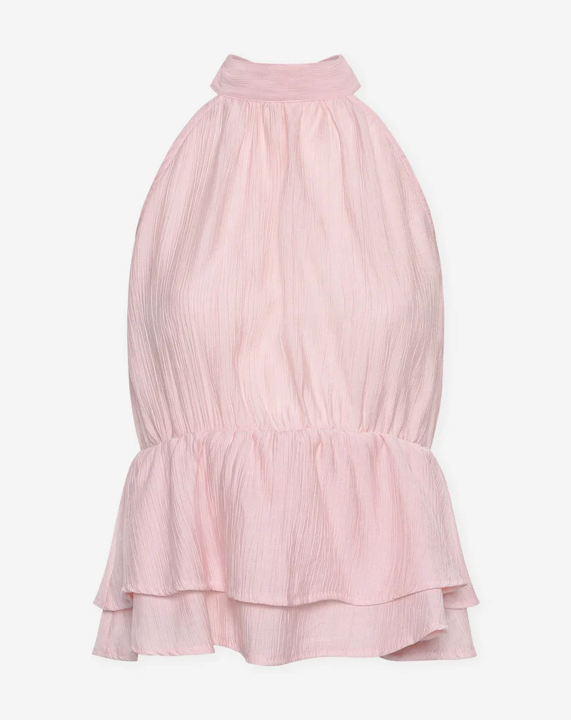 HALLY RUFFLE HALTER TOP ZACHT ROZE