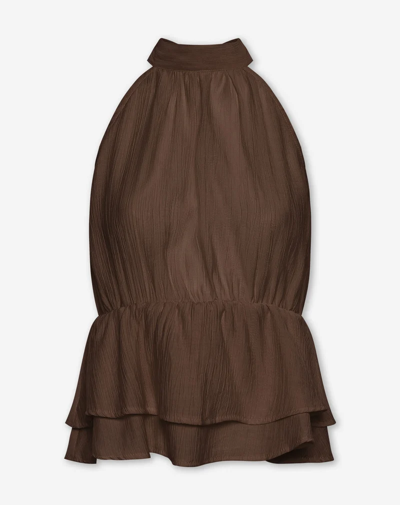 HALLY RUFFLE HALTER TOP BRUIN