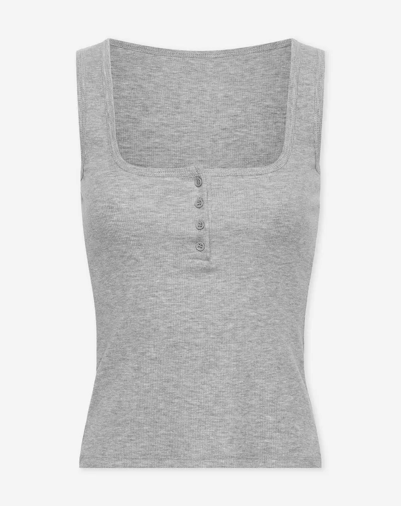 HENLEY RIB TOP GRIJS MELANGE