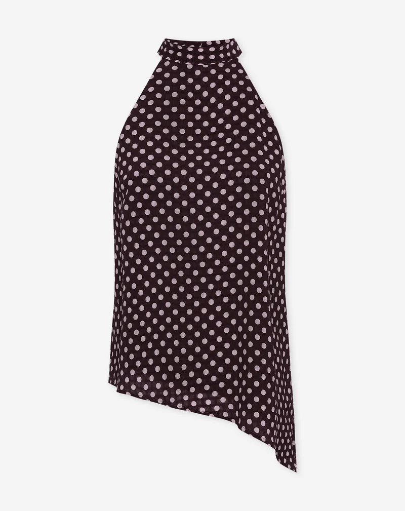 CODY A-SYMMETRIC HALTER TOP DOT BURGUNDY