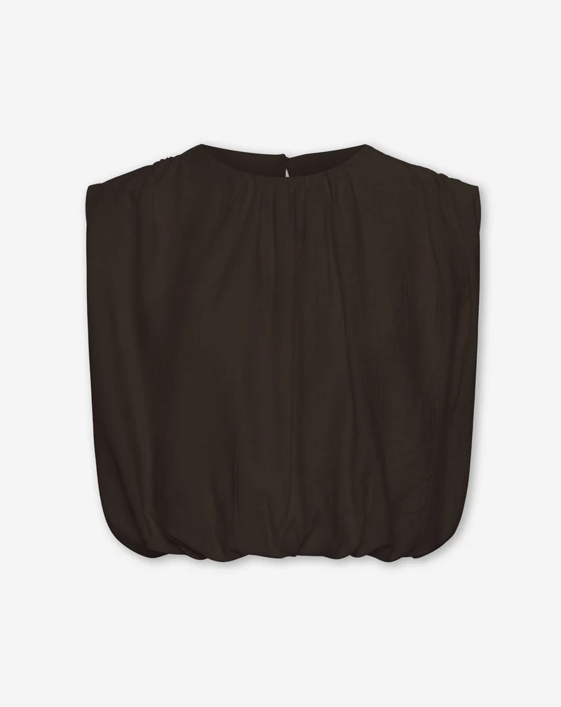 VIVI STRUCTURE BUBBLE HEM TOP DONKERBRUIN