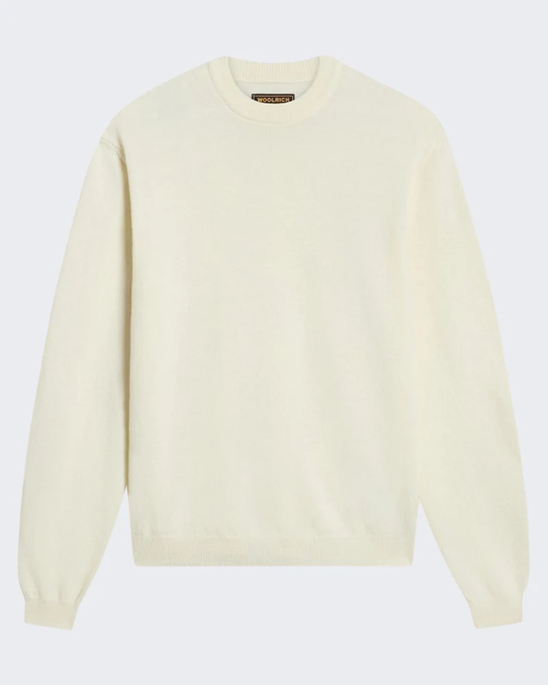 Heren Lamswollen sweater met ronde hals Wit
