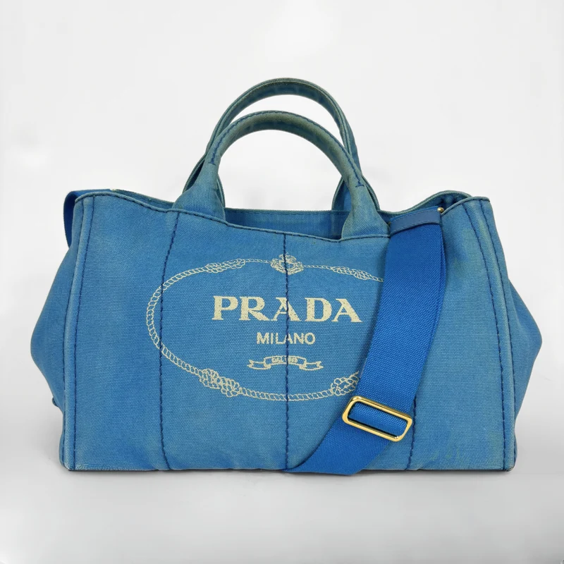 Prada Canapa canvas draagtas met schouderriem
