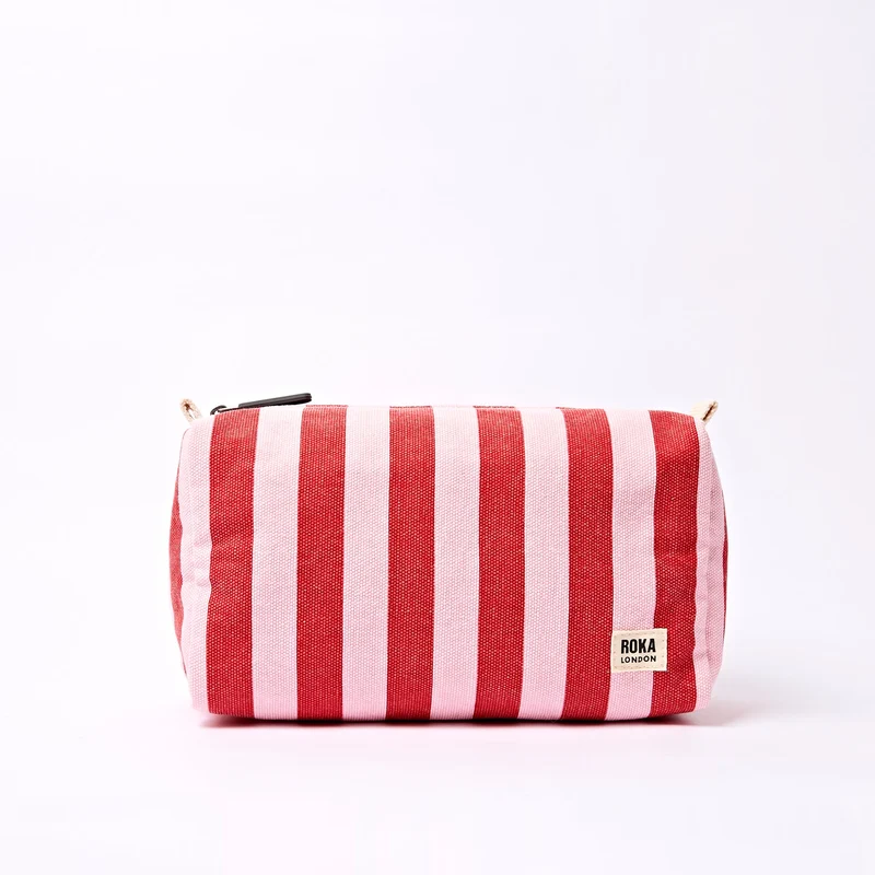 ROKA Mayfair katoenen canvas toilettas | Aardbeienstreep