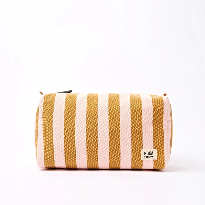 ROKA Mayfair katoenen canvas toilettas | Roségouden streep