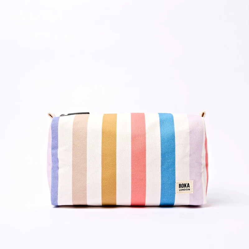 ROKA Mayfair katoenen canvas toilettas | Pastelkleurige meerkleurige strepen