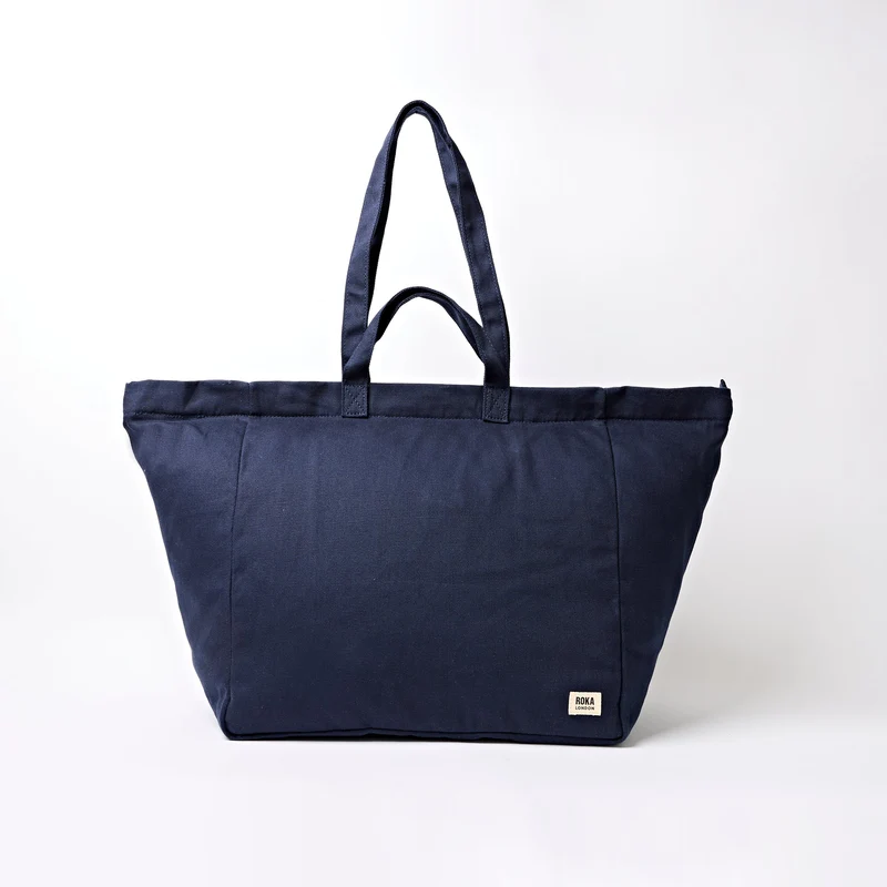 ROKA Grote katoenen canvas draagtas in Marylebone-stijl | Midnight