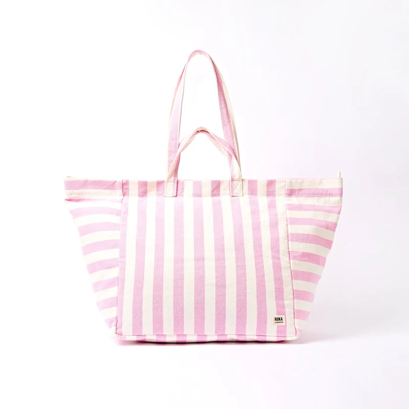 ROKA Grote katoenen canvas draagtas in Marylebone-stijl | Sherbet Stripe