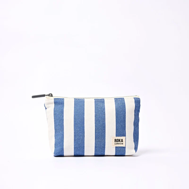 ROKA Maida Vale Klein Katoenen Canvas Tasje | Denim Gestreept