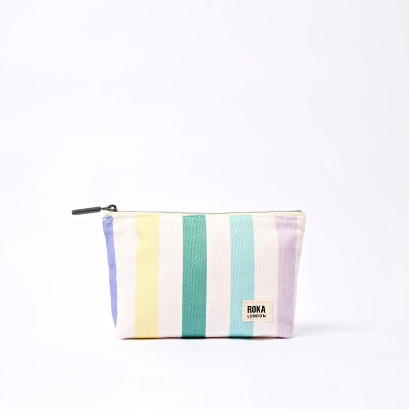 ROKA Maida Vale Klein Katoenen Canvas Tasje | Pastelkleurige Meerkleurige Strepen