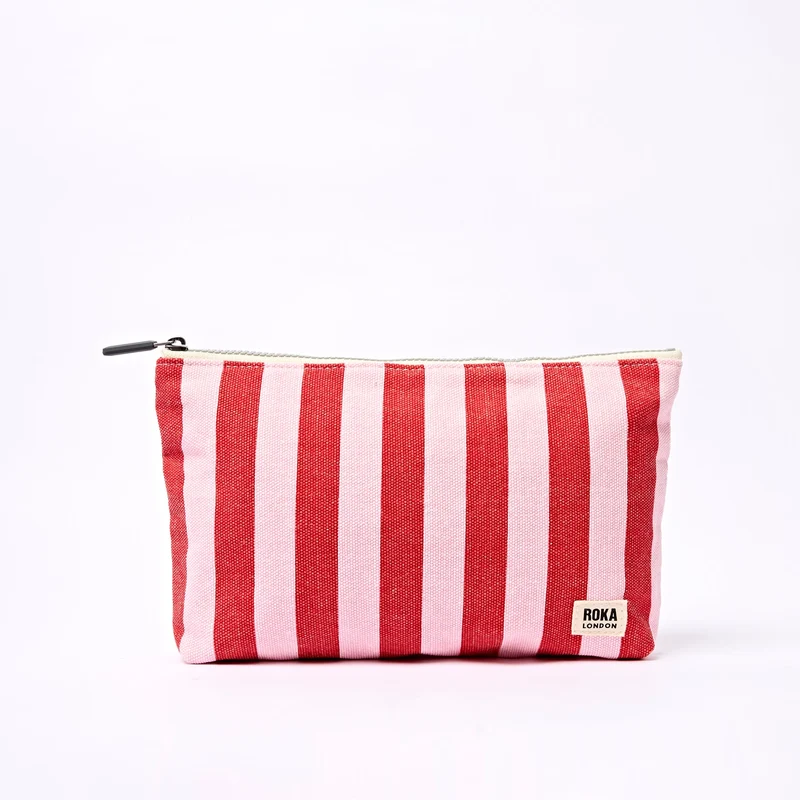 ROKA Maida Vale middelgrote katoenen canvas etui | Aardbeienstreep