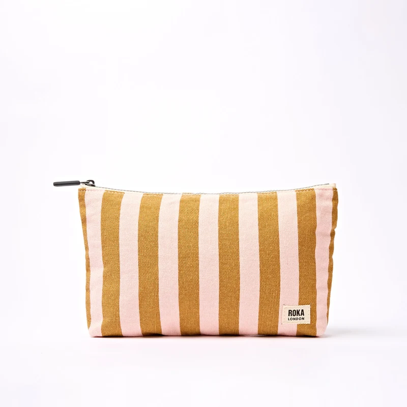 ROKA Maida Vale middelgrote katoenen canvas etui | Roségouden streep