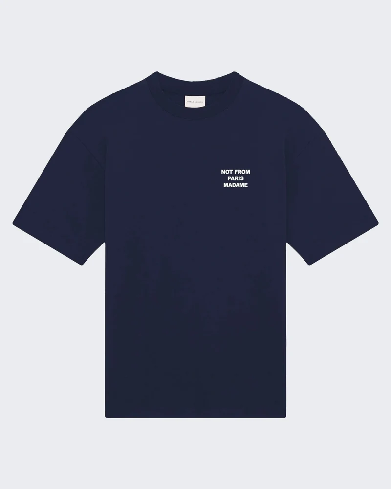 Drole De Monsieur Heren Bold Slogan T-Shirt Blauw