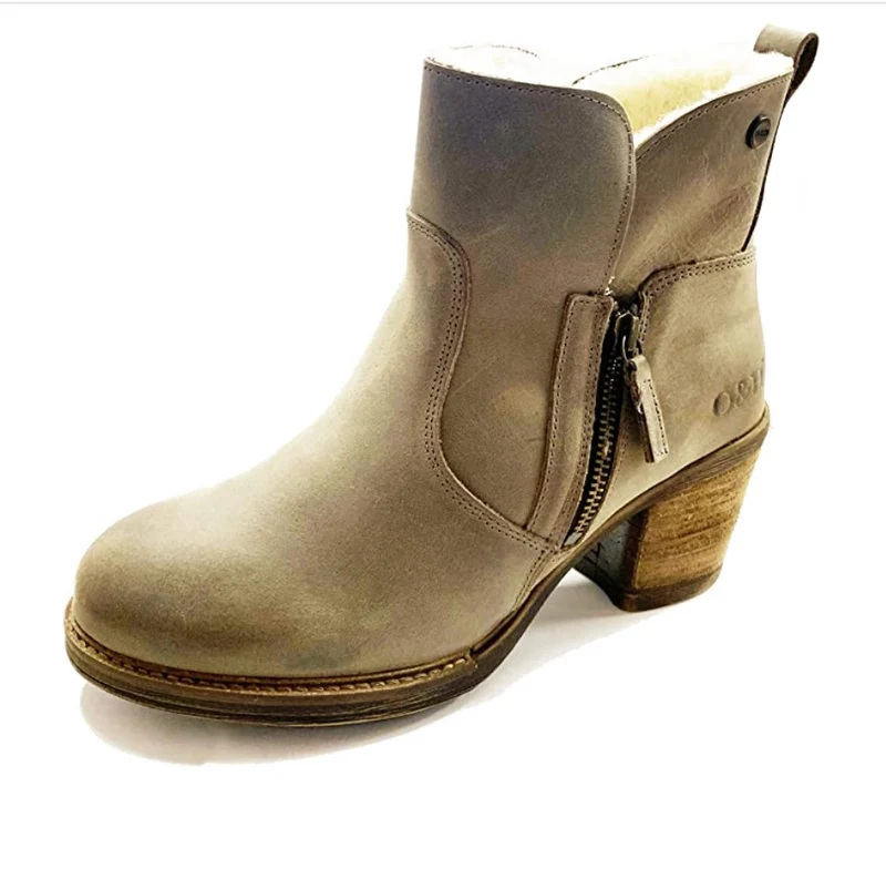 Oak & Hyde Dames East Side gevoerde lederen enkellaars - taupe