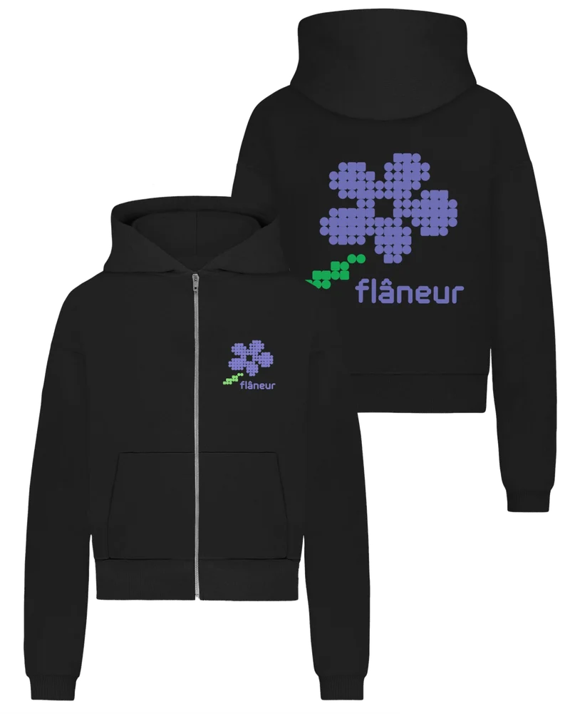 Heren Pixel Flower Zip-Up Zwart
