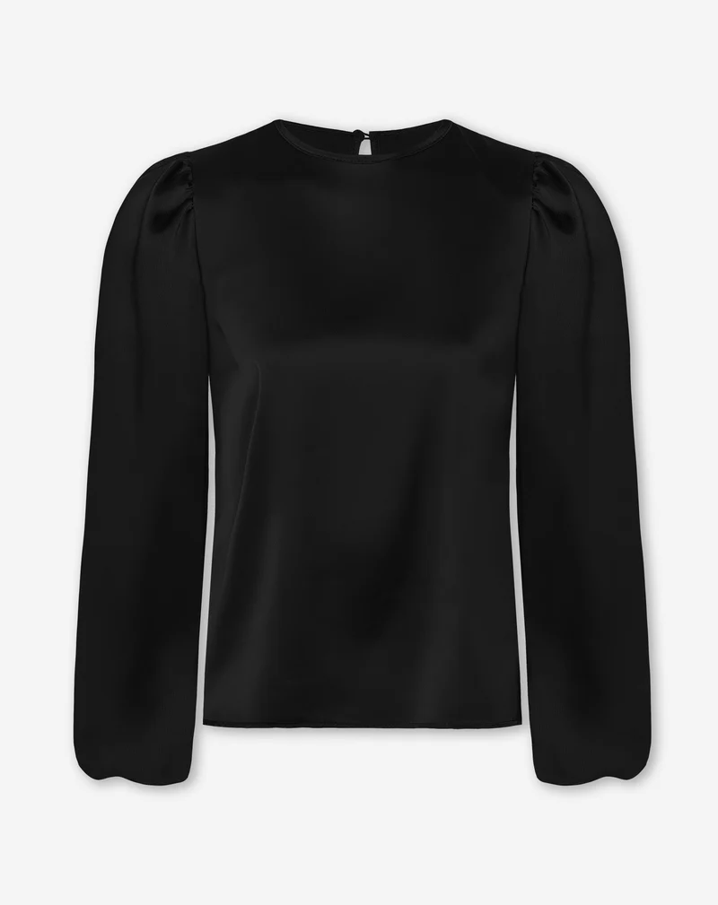JULIE SATIN PUFF LONG SLEEVE TOP ZWART