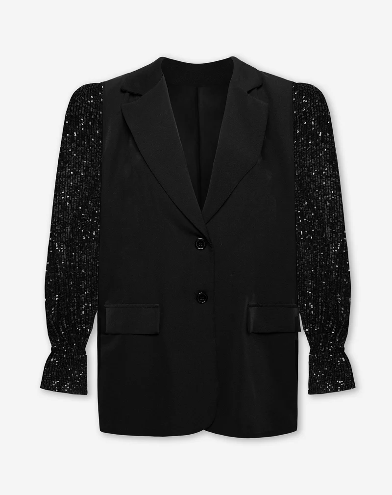 GRACE SEQUINS SLEEVE BLAZER ZWART