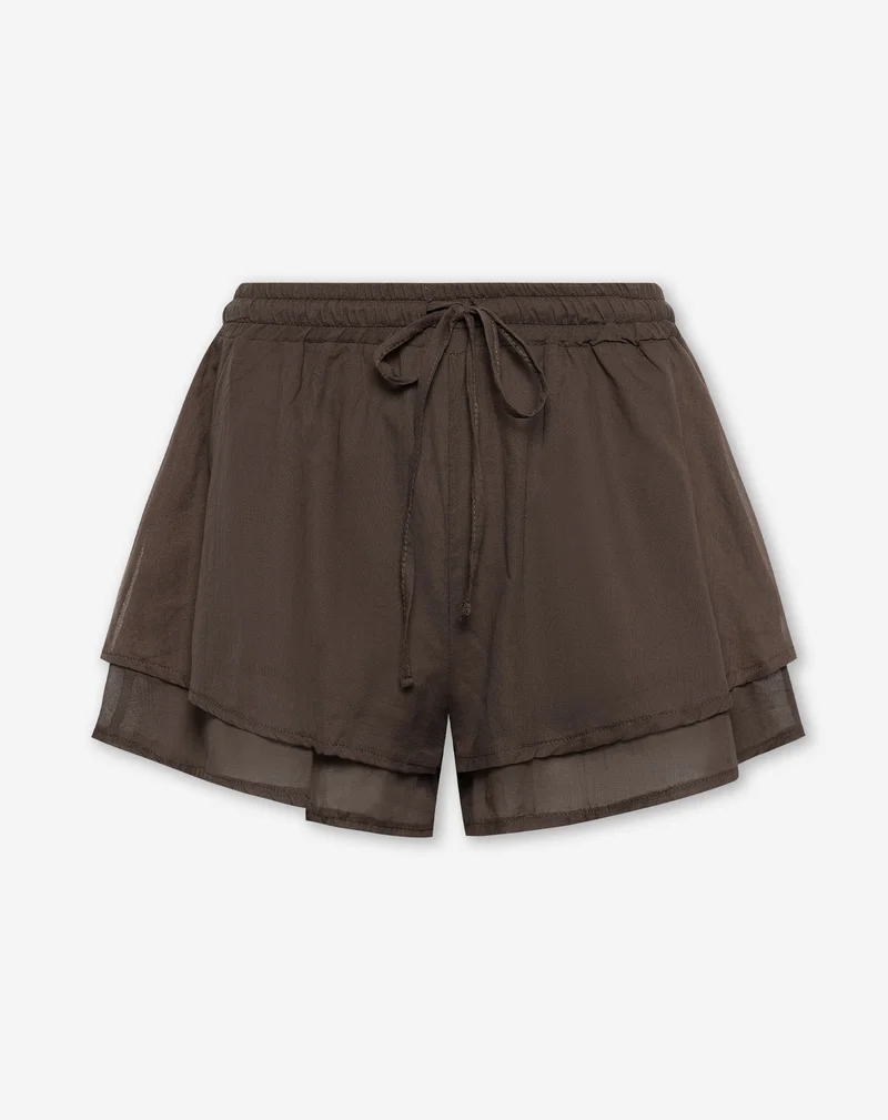JACKY FLOWY RUFFLE SHORTS BRUIN