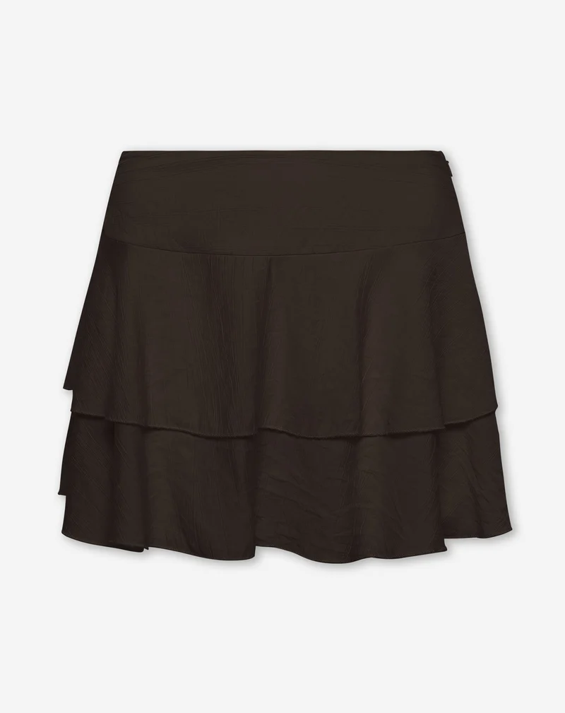 VIVI STRUCTURE RUFFLE SKIRT DONKERBRUIN