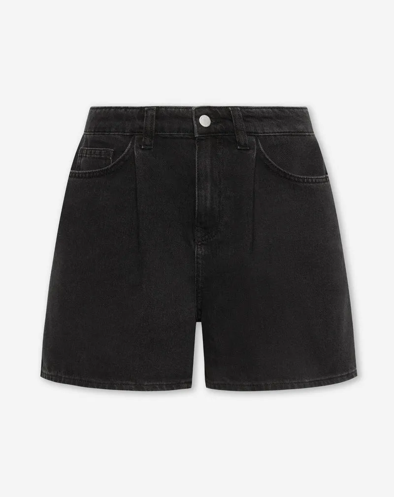LOTTE PLEATED DENIM SHORT DONKERGRIJS
