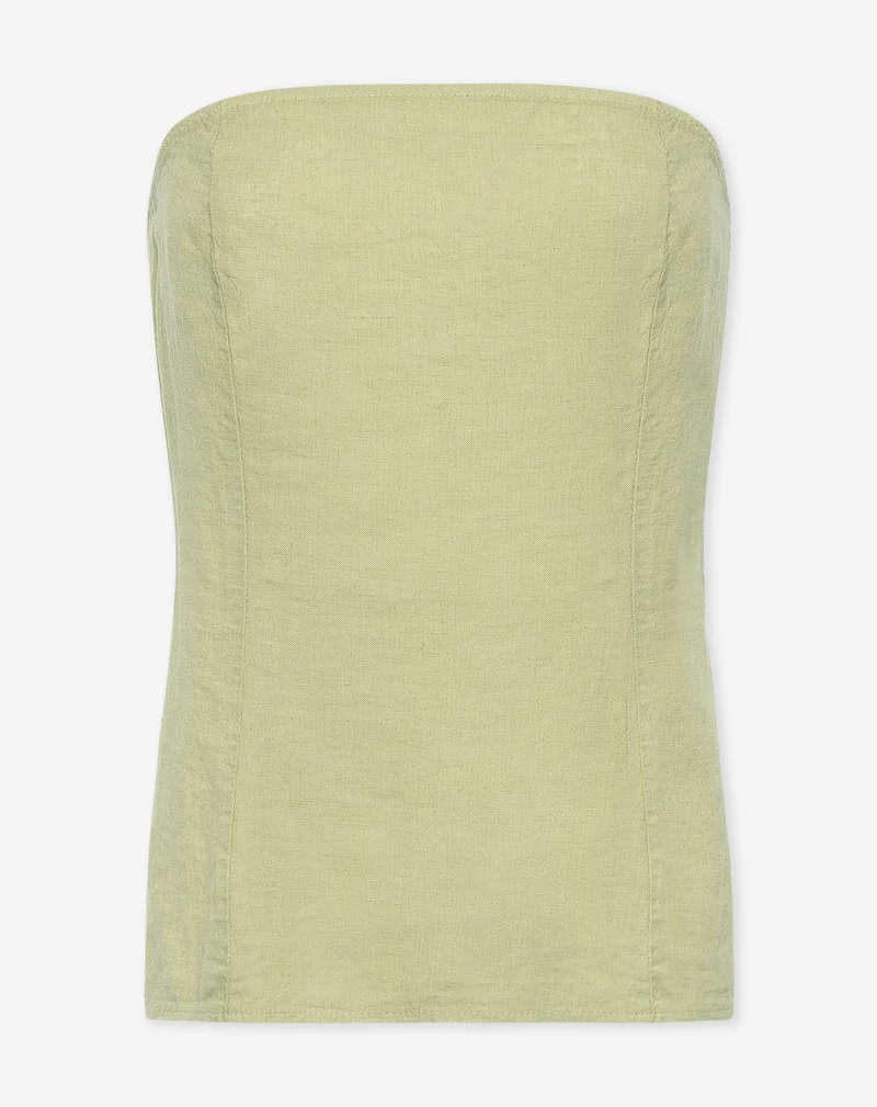 CARMEN LINEN STRAPLESS TOP LICHT OLIJFGROEN