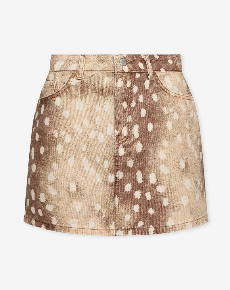 DEER PRINT DENIM SKIRT CAMEL