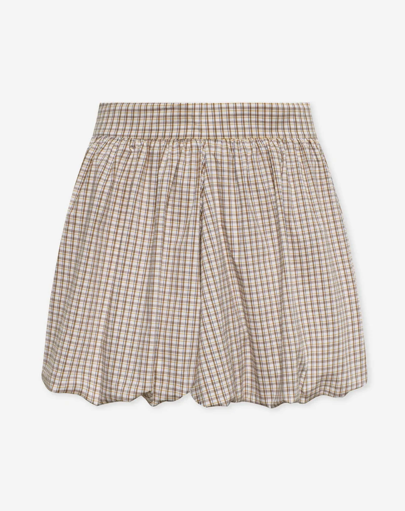 KIRA CHECK BUBBLE HEM SKIRT BRUIN